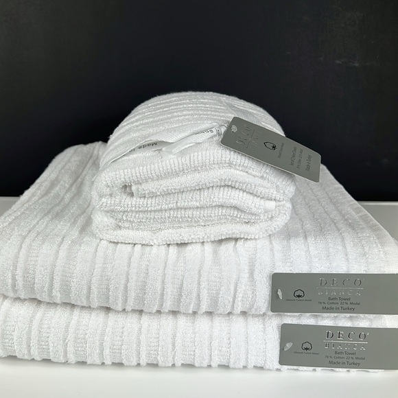 Deco Bianca Turkish Bath Towel Set White Textured Ultrasoft - 4 Piece Set NEW - Picture 5 of 6